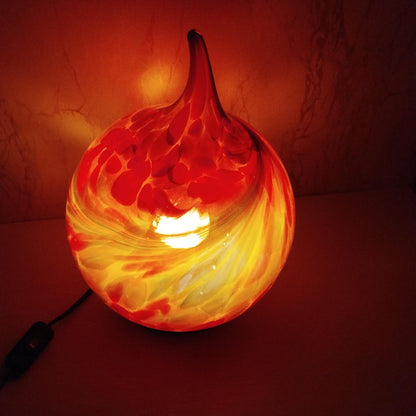 Handcrafted Red Flame Glass Lamp: Artisan Home Decor Light, 350 mm High