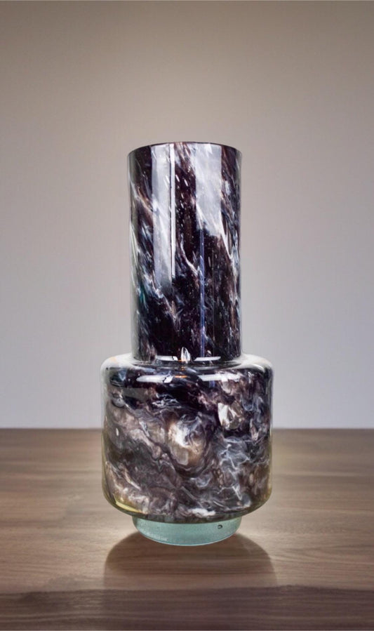 Handmade Mouth Blown Black Glass Vase - Elegant Home Decor (30cm)