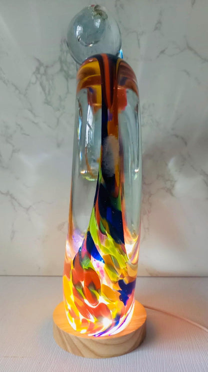 Iridescent Heart Lamp: Handcrafted Glass Sculpture with LED Glow