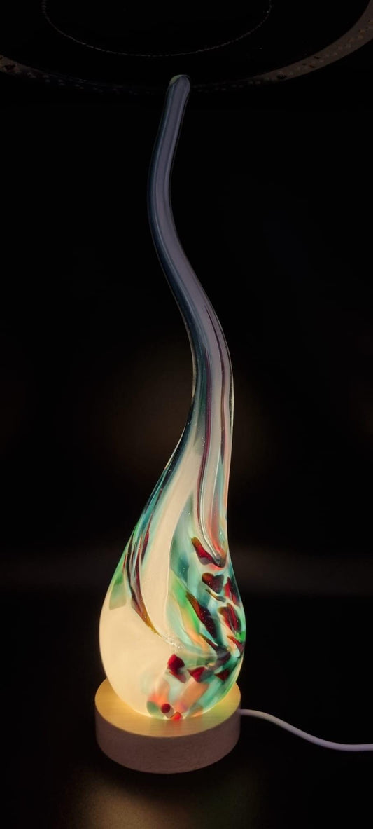 Hand Blown Glass Flame Lamp: LED Ambient Light, Unique Art Decor