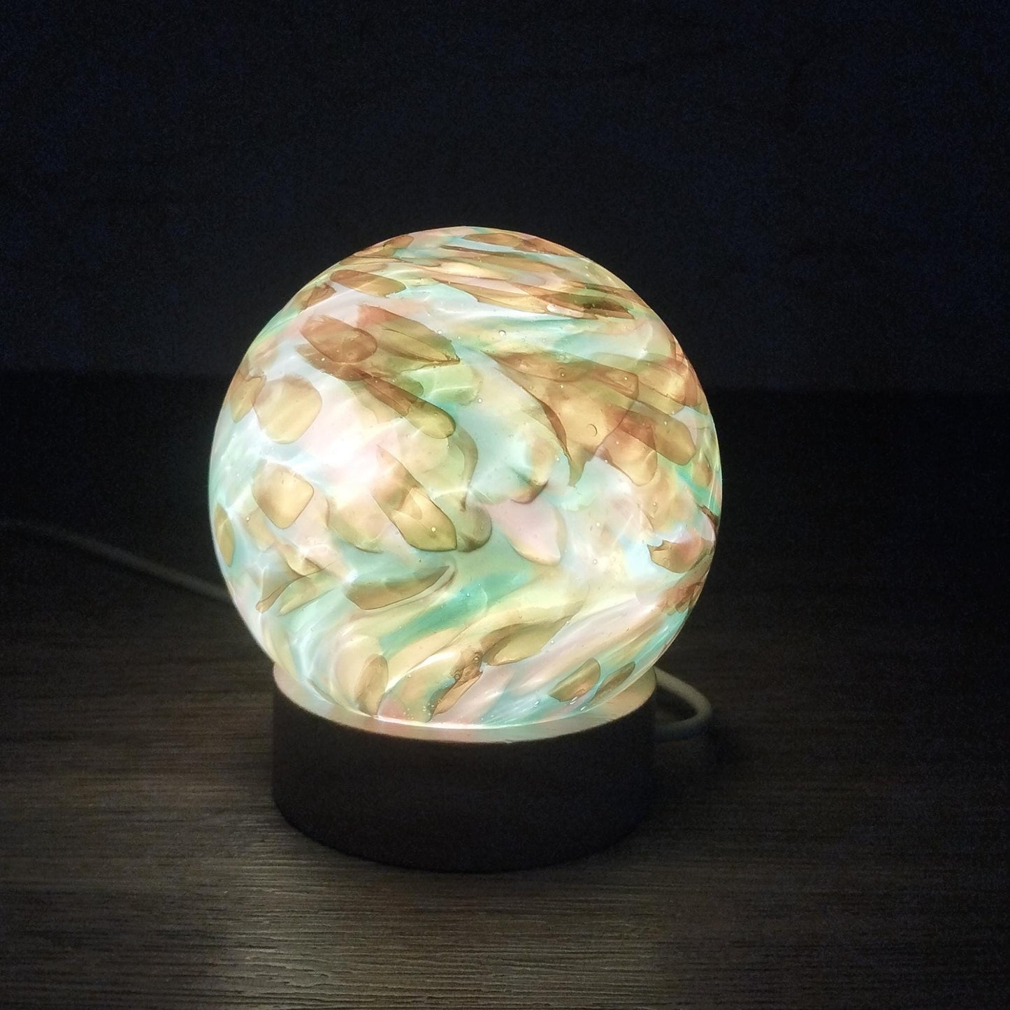 Hand-Blown Glass Sphere Lamp: USB LED Ambient Night Light