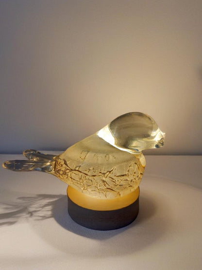 Hand Blown Iridescent Glass Bird Lamp: LED Accent Light