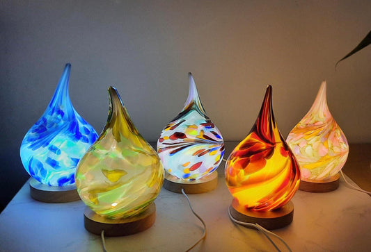 Handblown Glass Teardrop Lamp: Colorful Swirl Night Light with USB