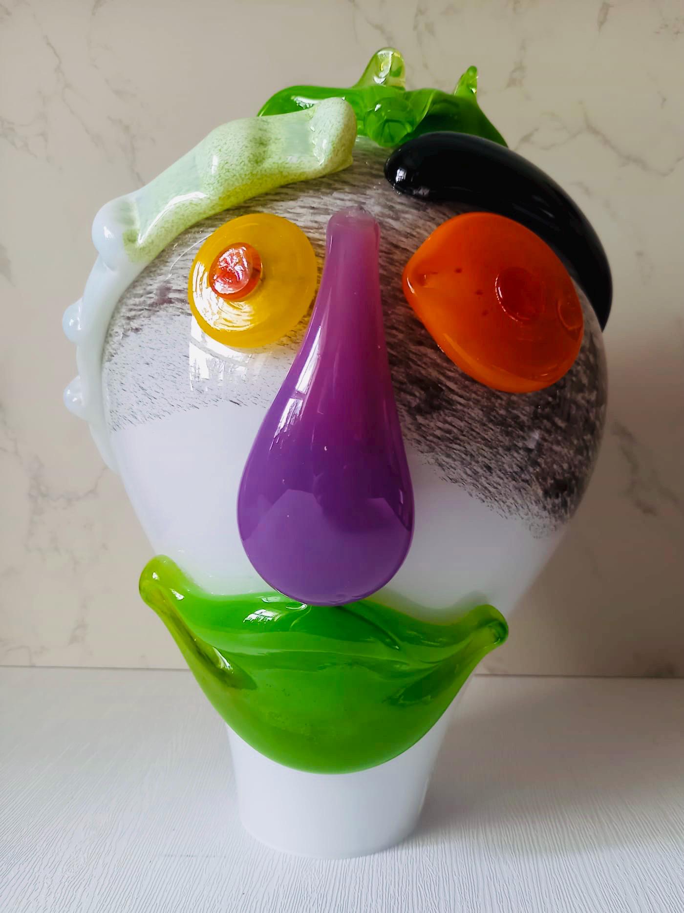 Handblown Glass Clown Lamp: Colorful Whimsical Art Night Light