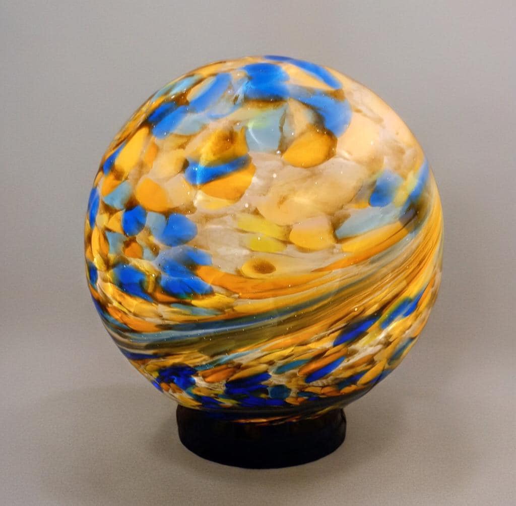 Handcrafted Golden Swirl Glass Sphere Lamp: Artisan Ambient Light