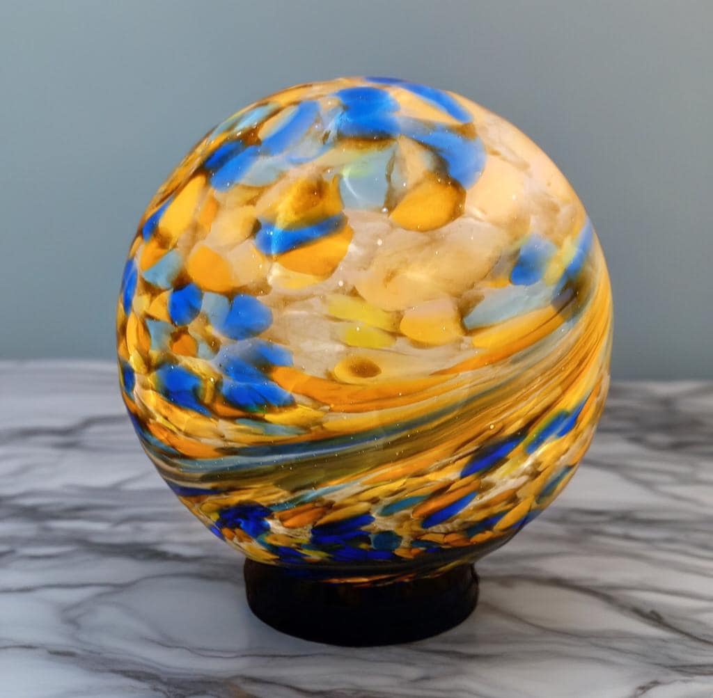 Handcrafted Golden Swirl Glass Sphere Lamp: Artisan Ambient Light