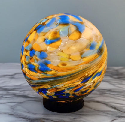 Handcrafted Golden Swirl Glass Sphere Lamp: Artisan Ambient Light