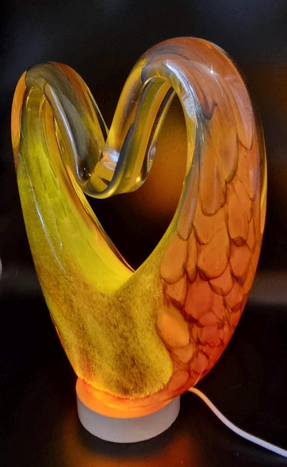 Iridescent Heart Glass Lamp: Handcrafted LED Sculpture - Romantic Home Decor