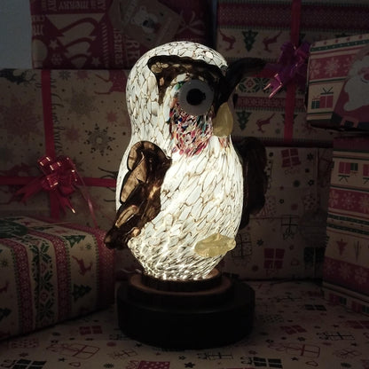 Handcrafted Handmade Sculpture Owl Glass Lamp: LED Night Light