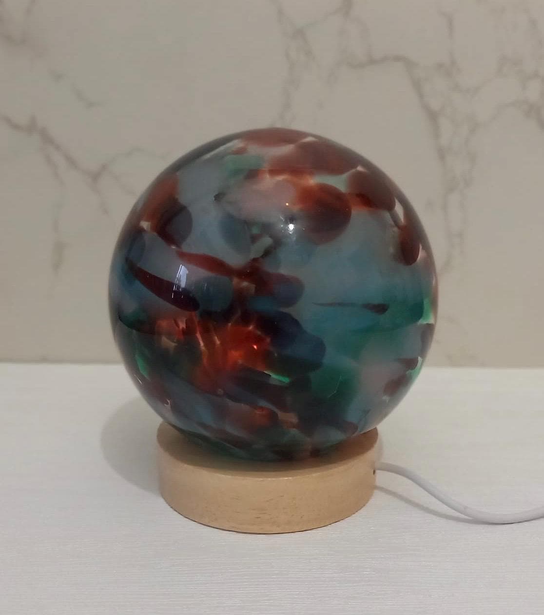 Iridescent Glass Sphere Lamp: Handmade LED Mood Lighting