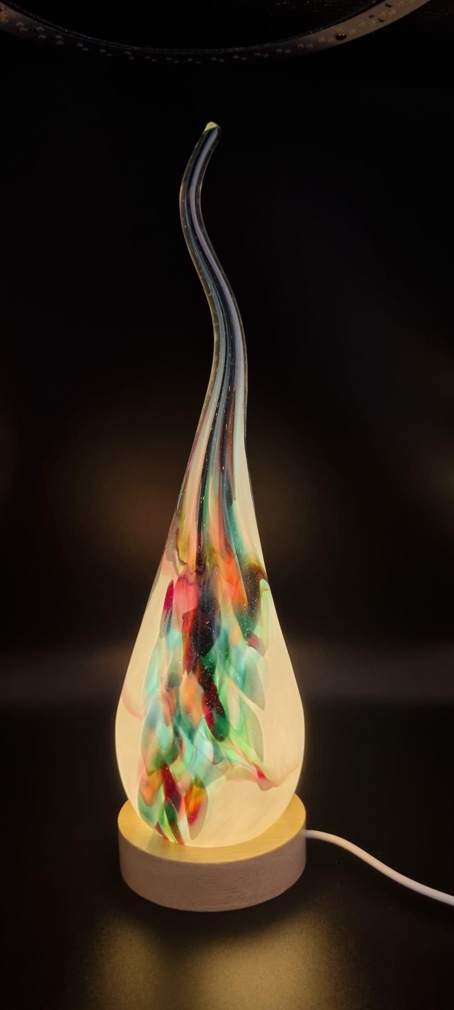 Hand Blown Glass Flame Lamp: LED Ambient Light, Unique Art Decor