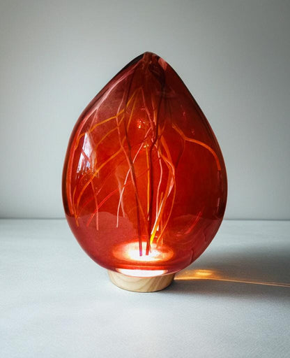 Hand Blown Iridescent Art Glass Lamp: LED Sculpture Light
