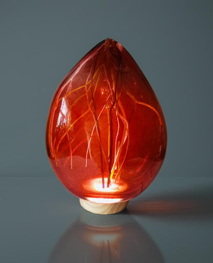 Hand Blown Iridescent Art Glass Lamp: LED Sculpture Light
