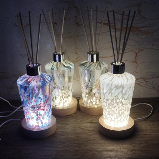 Handcrafted Iridescent Glass Diffuser Lamp: LED Light, Elegant Home Fragrance
