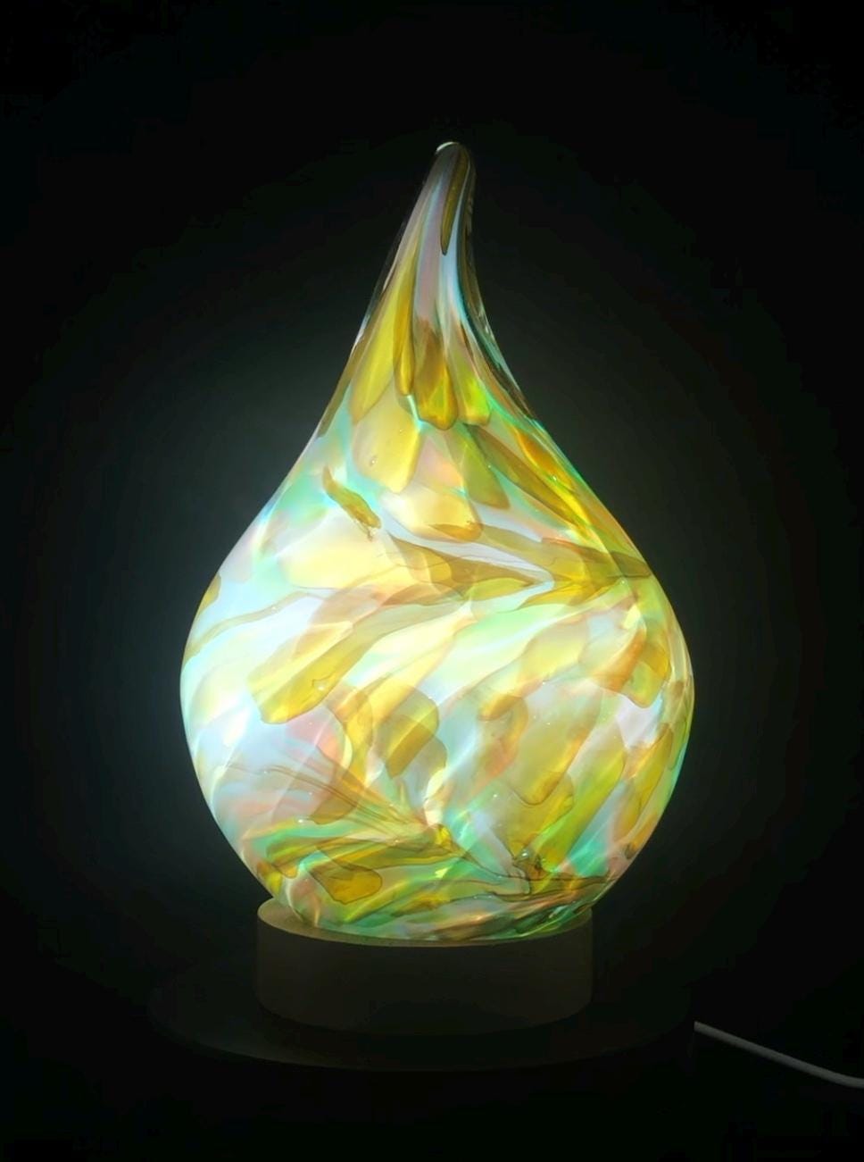 Handblown Glass Teardrop Lamp: Colorful Swirl Night Light