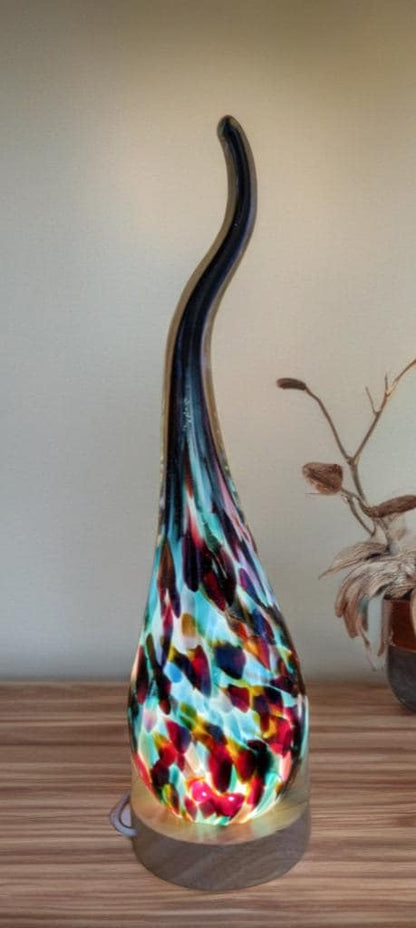 Hand Blown Flame Glass Lamp: LED Ambient Light, Unique Art Decor