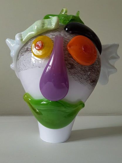 Handblown Glass Clown Lamp: Colorful Whimsical Art Night Light