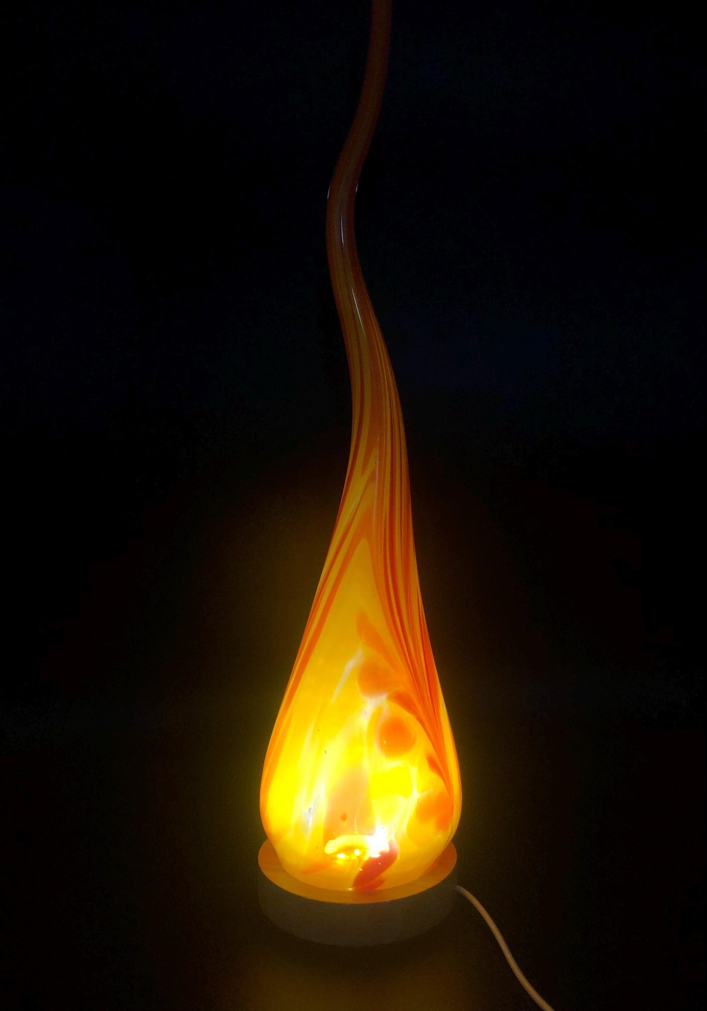 Hand Blown Orange Glass Flame Lamp: LED Ambient Light, USB Powered