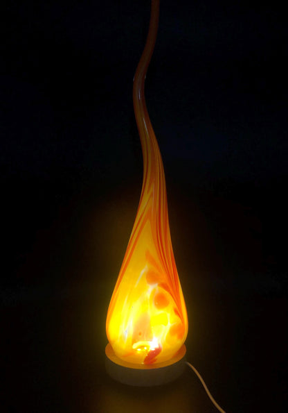 Hand Blown Orange Glass Flame Lamp: LED Ambient Light, USB Powered