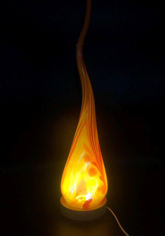 Hand Blown Orange Glass Flame Lamp: LED Ambient Light, USB Powered