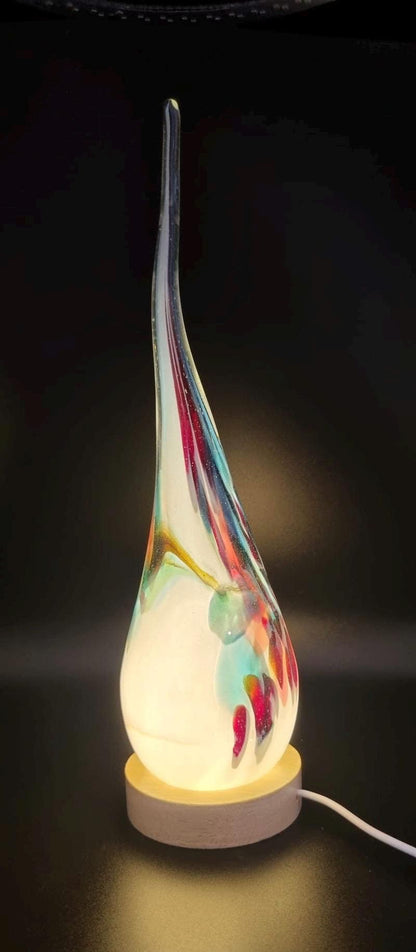 Hand Blown Glass Flame Lamp: LED Ambient Light, Unique Art Decor