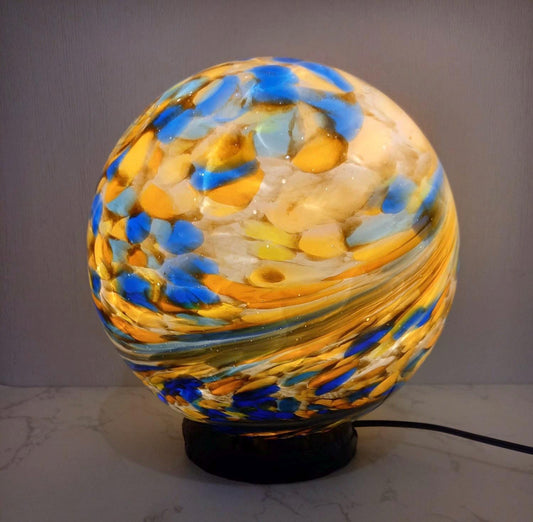 Handcrafted Golden Swirl Glass Sphere Lamp: Artisan Ambient Light