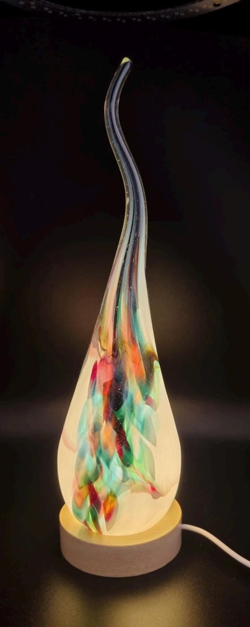 Hand Blown Glass Flame Lamp: LED Ambient Light, Unique Art Decor