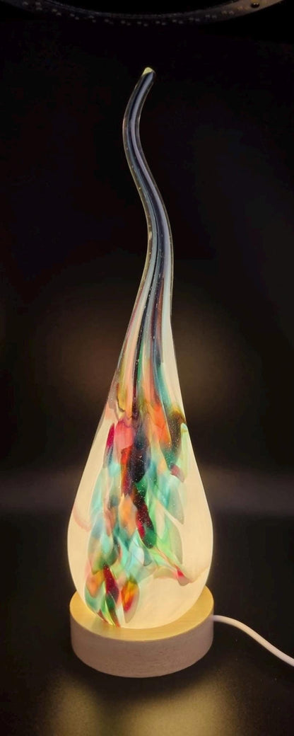 Hand Blown Glass Flame Lamp: LED Ambient Light, Unique Art Decor