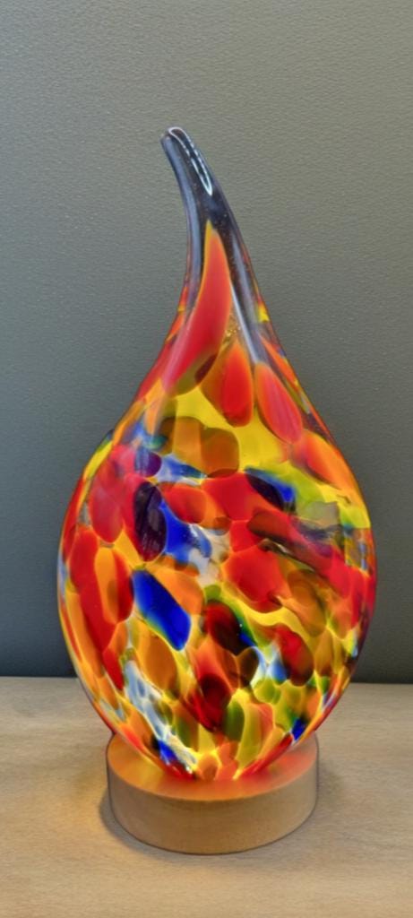 Handblown Glass Teardrop Lamp: Colorful Swirl Art Glass Night Light