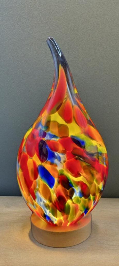Handblown Glass Teardrop Lamp: Colorful Swirl Art Glass Night Light