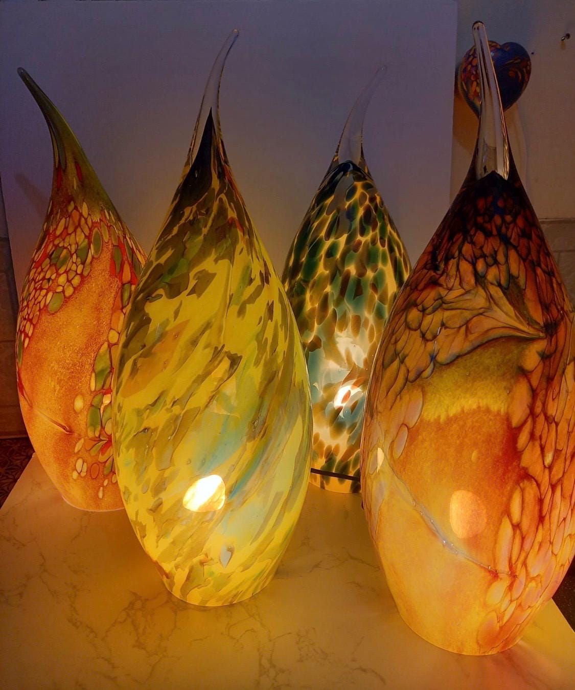 Hand Blown Glass Ghost Lamp: Art Deco Table Lamp