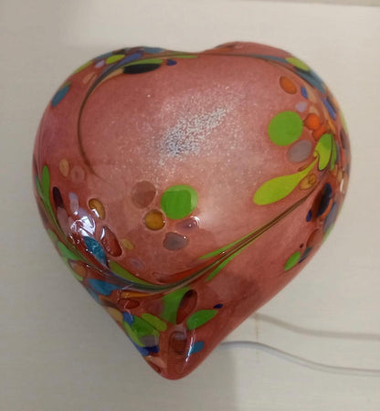 Iridescent Heart Glass Lamp: Handmade LED Mood Light, Romantic Decor