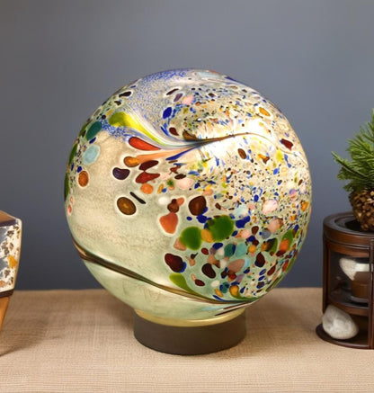 Handcrafted  Glass Sphere Lamp: Golden Amber Ambient Light