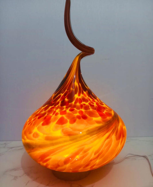Red Glass Flame Lamp: Artisan USB Mood Light, Cosy Ambient Decor