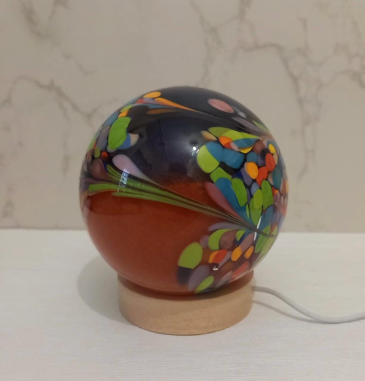 Iridescent Glass Sphere Lamp: Handmade LED Mood Lighting