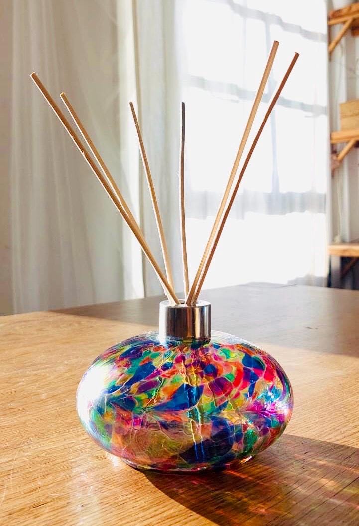 Handcrafted Glass Diffuser Lamp with Wood Stopper & LED Base