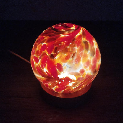 Hand Blown Glass Sphere Lamp: Ambient LED Night Light with Wooden Base, Multiple Colours