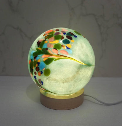 Iridescent Glass Sphere Lamp: Handmade LED Mood Lighting