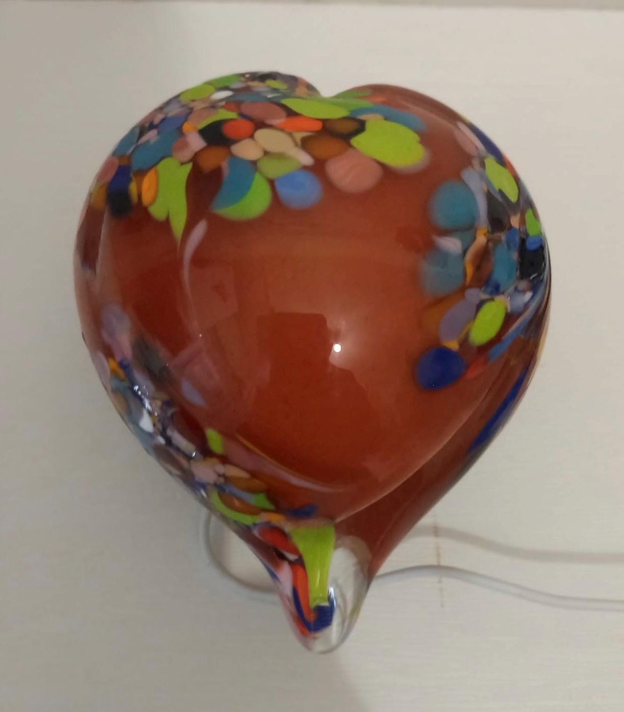 Iridescent Heart Glass Lamp: Handmade LED Mood Light, Romantic Decor