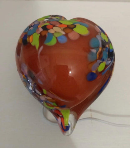 Iridescent Heart Glass Lamp: Handmade LED Mood Light, Romantic Decor