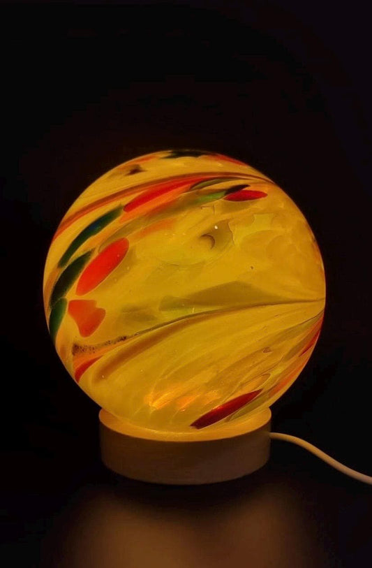 Handcrafted Yellow Glass Sphere Lamp: USB Powered LED Desk Light