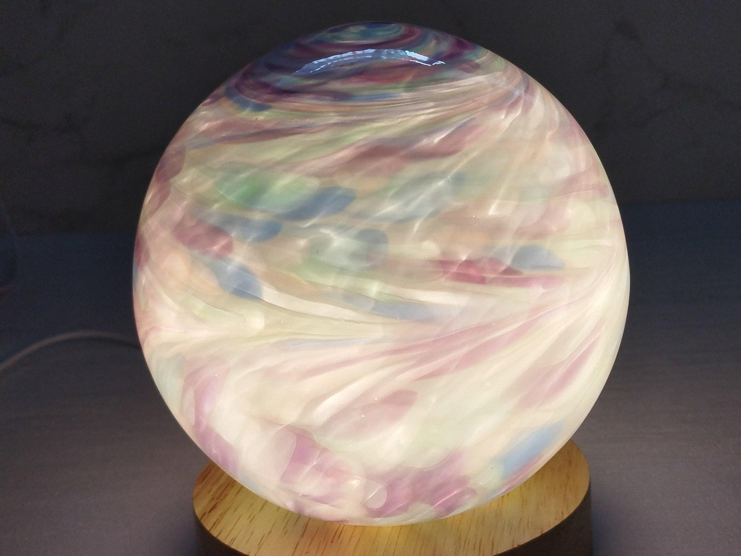Handcrafted LED Glass Sphere Lamp: 6 Colors, USB Table Light