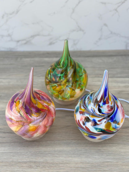 Pink Handblown Glass Teardrop Lamp: Colorful Swirl Night Light