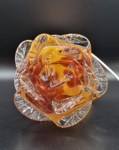 Iridescent Rose Glass Lamp: Hand-Blown LED Sculpture, USB Powered