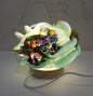 Iridescent Rose Glass Lamp: Hand-Blown LED Sculpture, USB Powered