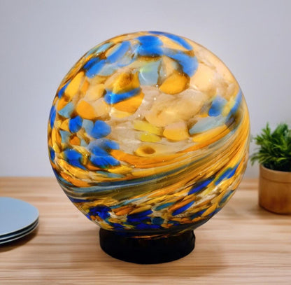 Handcrafted Golden Swirl Glass Sphere Lamp: Artisan Ambient Light