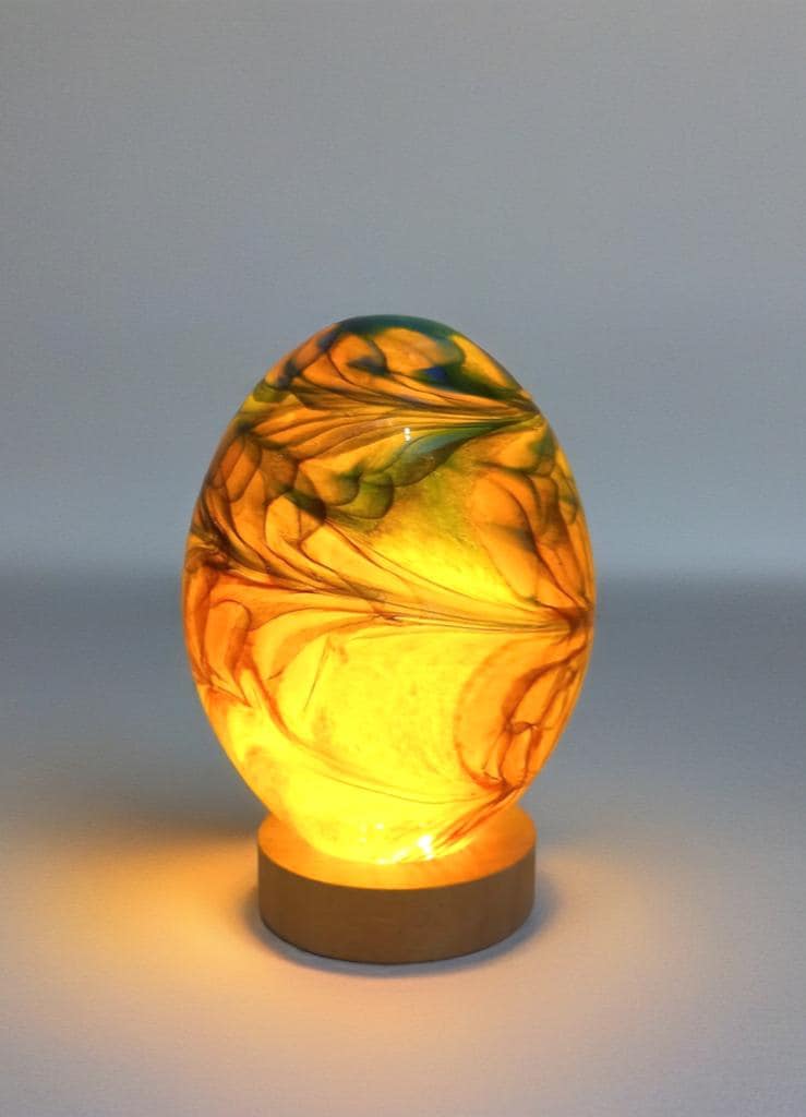 Hand Blown Orange Glass Table Lamp: Art Deco Sculpture Lamp