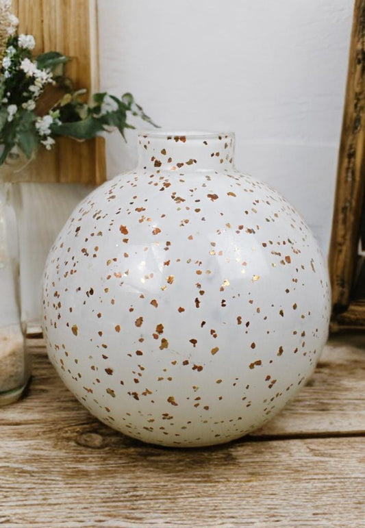 16cm Mouth Blown Glass Vase White Home Decor,