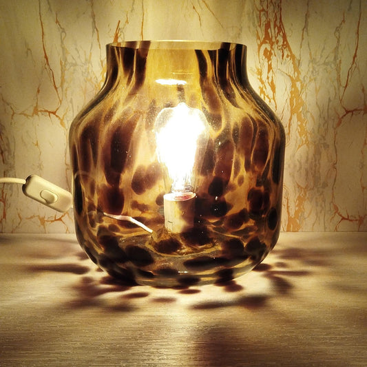 Handmade Brown Leopard Glass Lamp: Artisan Ambient Light (240mm)