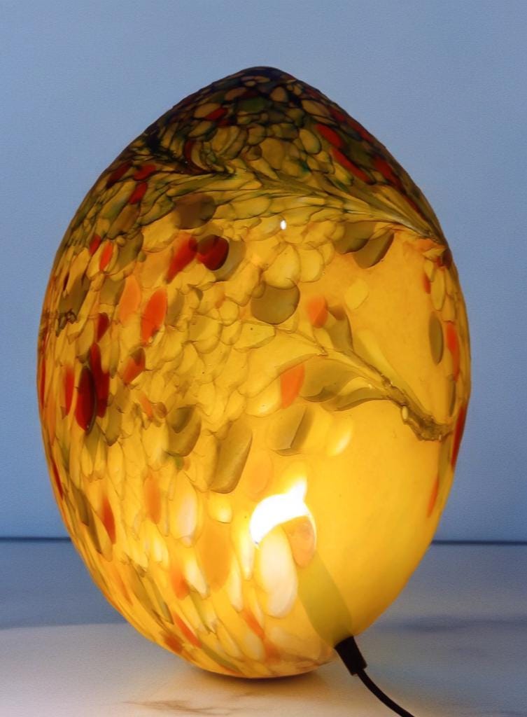 Giant Hand Blown Glass Dinosaur Egg Lamp: Art Deco Table Lamp